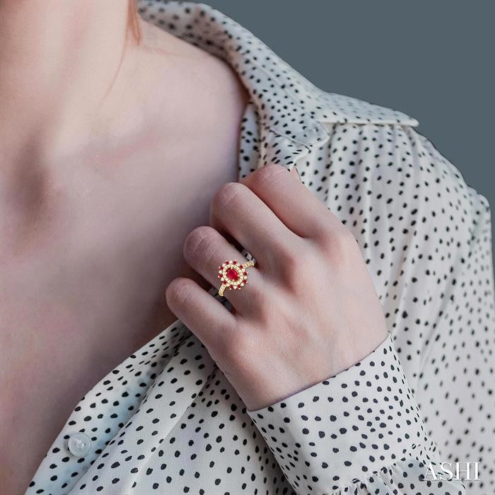 Oval Shape Ruby & Halo Diamond Ring