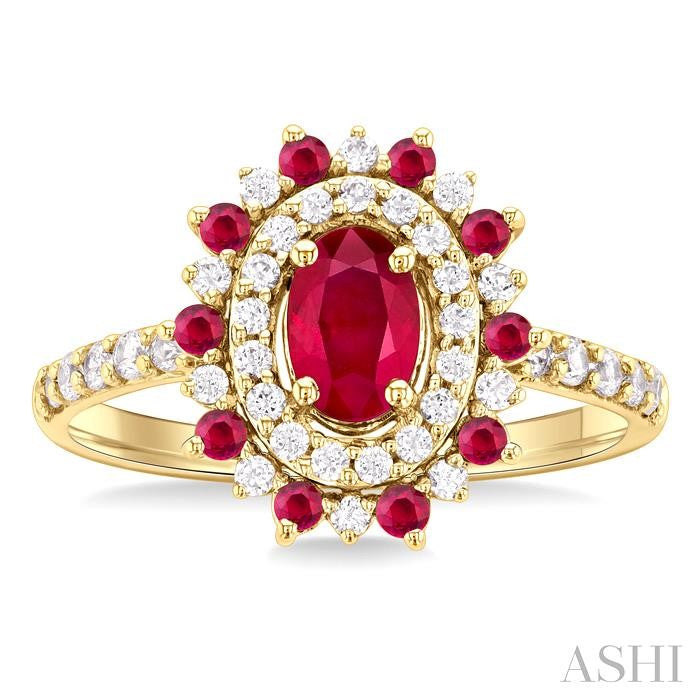 Oval Shape Ruby & Halo Diamond Ring