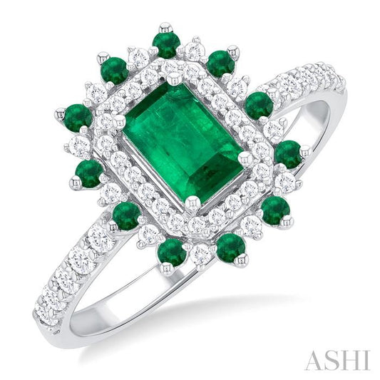 Emerald Shape Emerald & Halo Diamond Ring