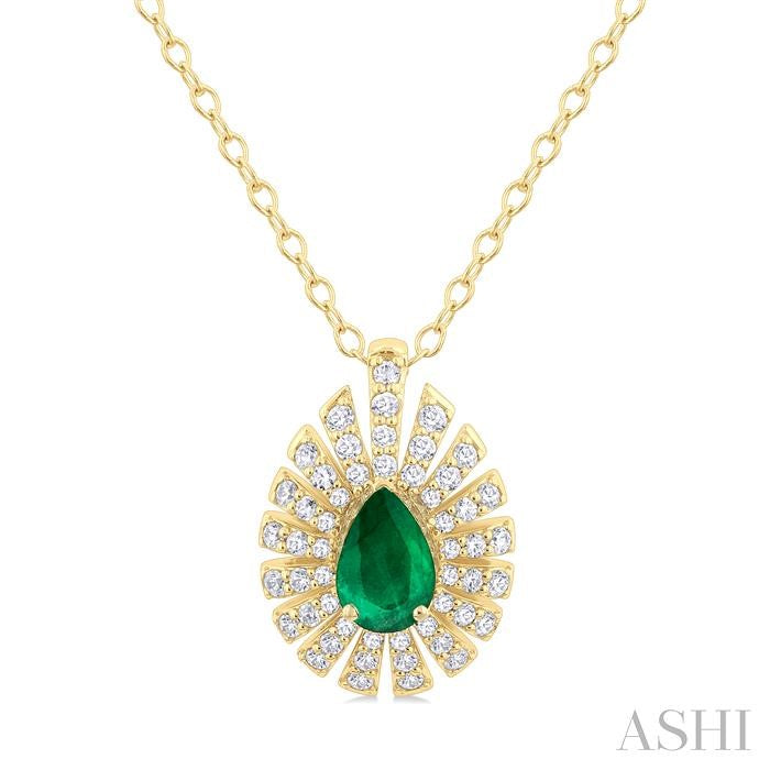 Pear Shape Emerald & Diamond Necklace
