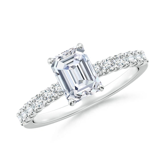 14K White Gold Emerald Lab Diamond Engagement Ring