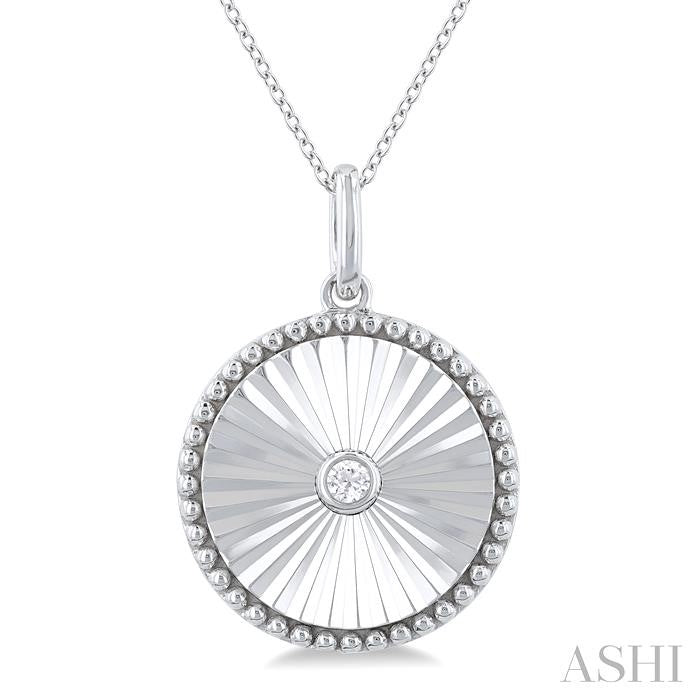 Silver Round Shape Fluted Medallion Diamond Pendant