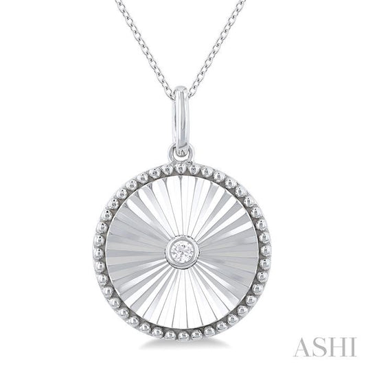Silver Round Shape Fluted Medallion Diamond Pendant