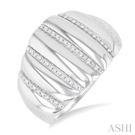 Silver Bold Ribbed Diamond Fashion Wide Band