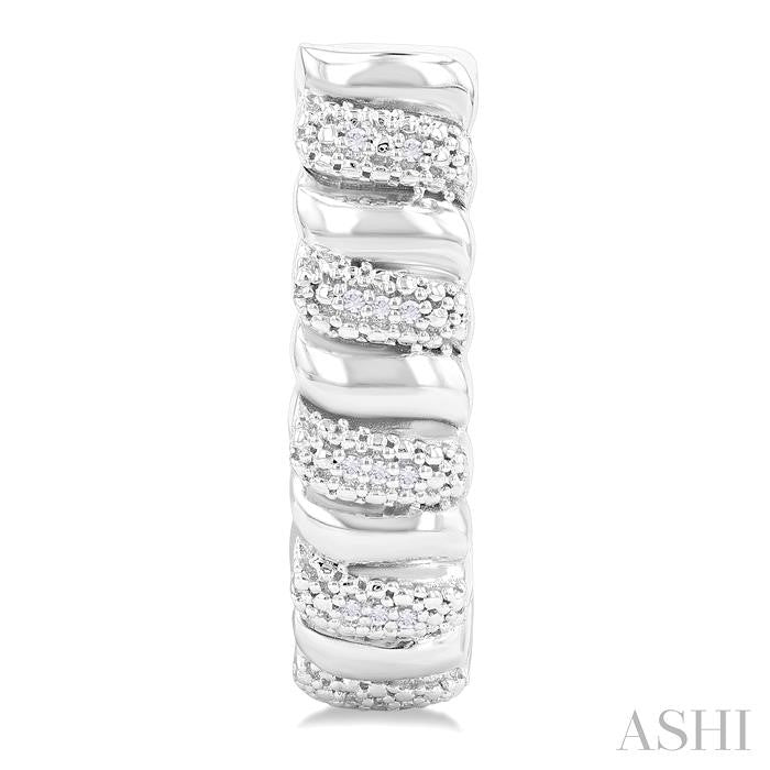 Silver Bold Ribbed Diamond Half-Hoop Earrings