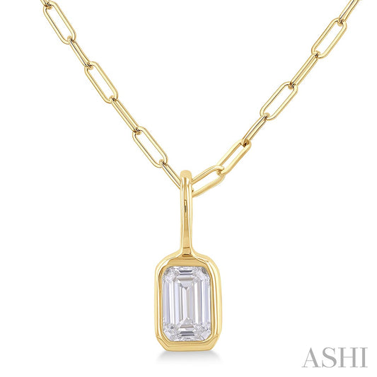 Dainty Emerald Shape Bezel Set Paperclip Diamond Fashion Pendant