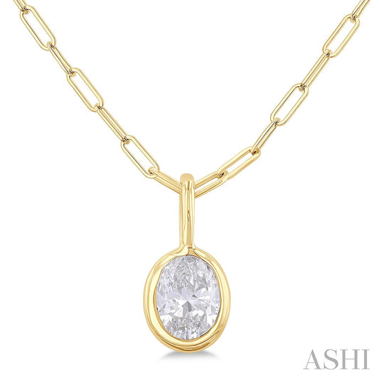 Dainty Oval Shape Bezel Set Paperclip Diamond Fashion Pendant