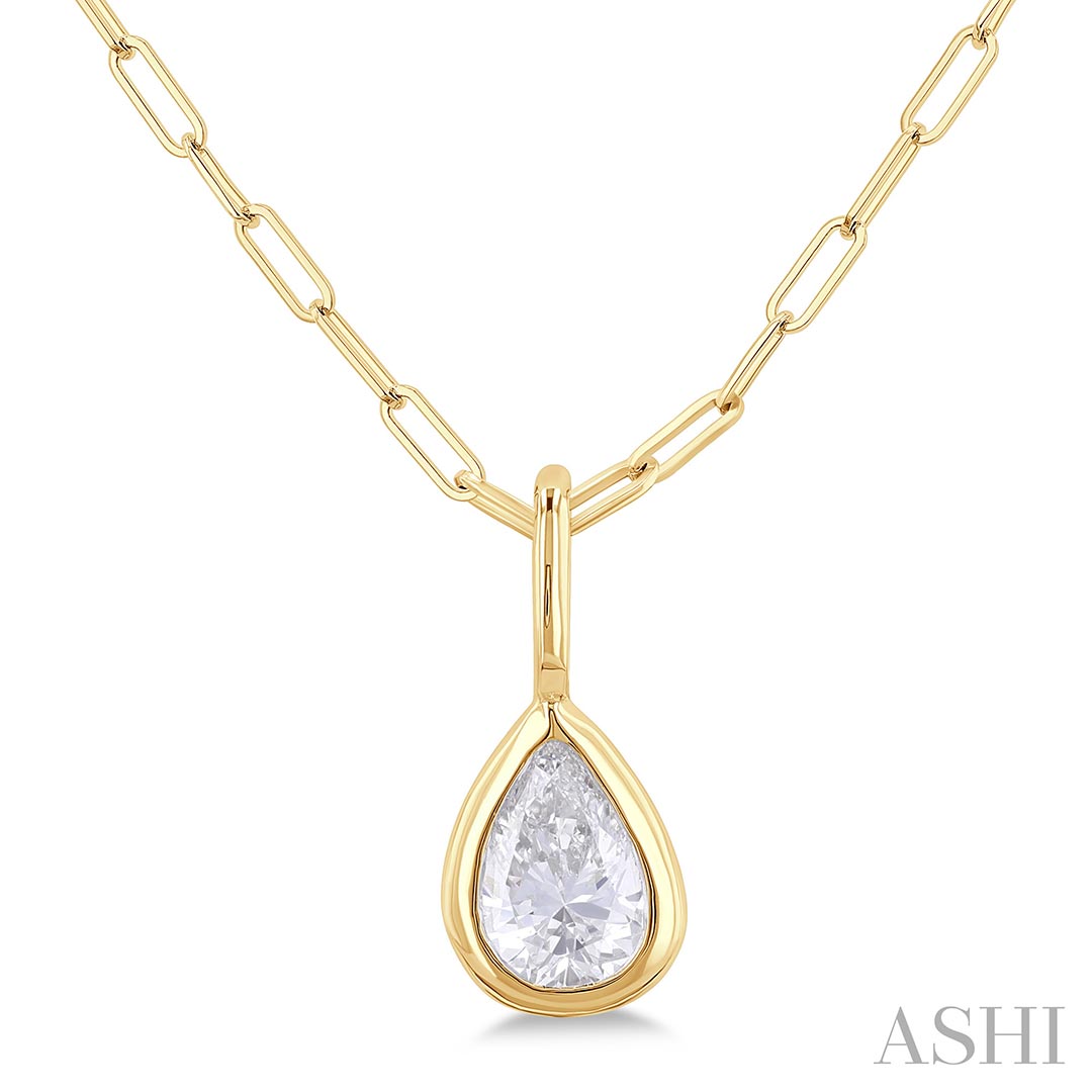 Dainty Pear Shape Bezel Set Paperclip Diamond Fashion Pendant