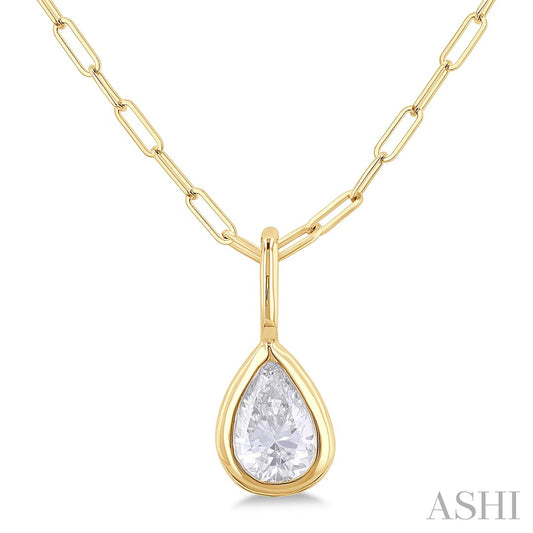 Dainty Pear Shape Bezel Set Paperclip Diamond Fashion Pendant