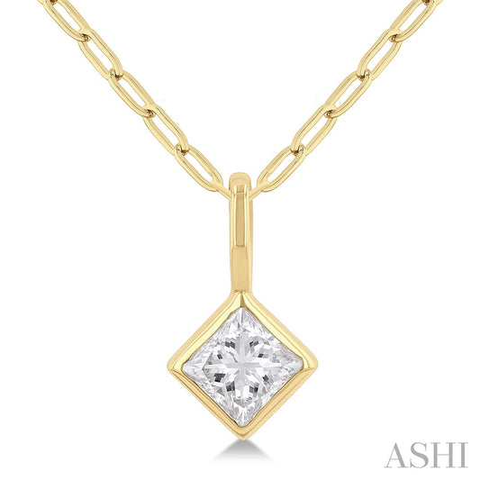 Dainty Princess Shape Bezel Set Paperclip Diamond Fashion Pendant