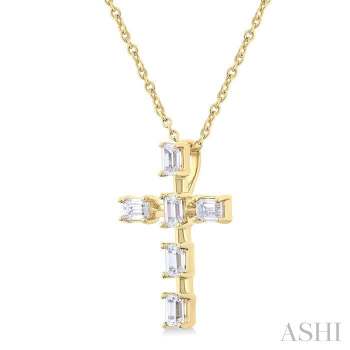 Emerald-Cut Diamond Cross Pendant