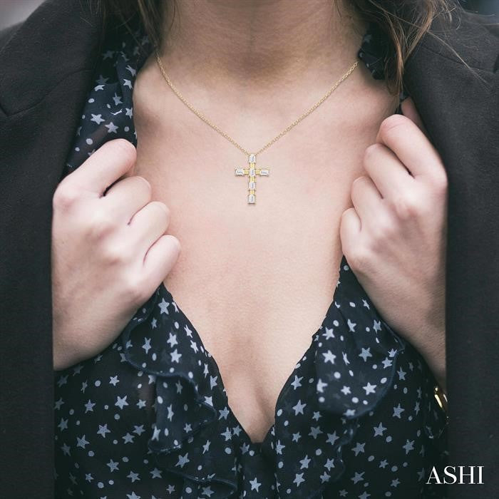 Emerald-Cut Diamond Cross Pendant
