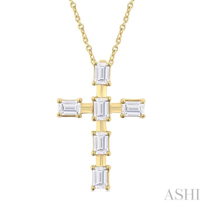 Emerald-Cut Diamond Cross Pendant