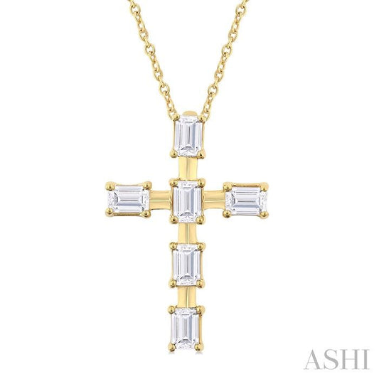 Emerald-Cut Diamond Cross Pendant