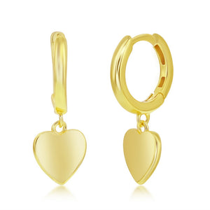Yellow Gold Heart Charm Huggie Earrings