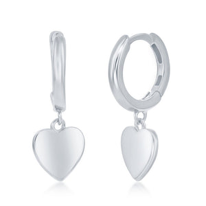 Sterling Silver Heart Charm Huggie Earrings