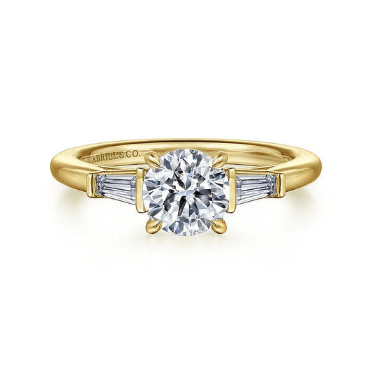 14K Yellow Gold Round Three Stone Diamond Engagement Ring (Does Not Include Center Stone)