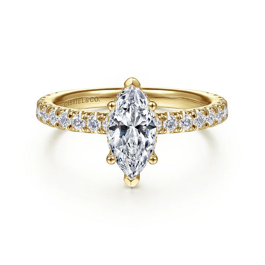 14K Yellow Gold Hidden Halo Marquise Shape Diamond Engagement Ring (Does Not Include Center Stone)