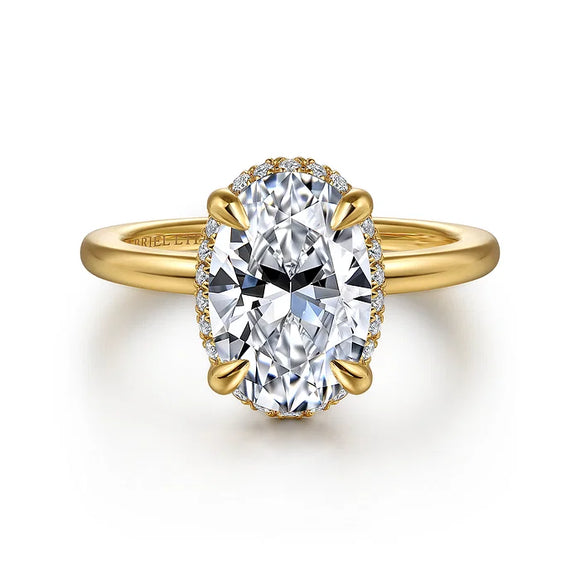 14K Yellow Gold Oval Hidden Halo Diamond Engagement Ring (Does Not Include Center Stone)