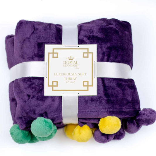 Mardi Gras Pom Throw Blanket