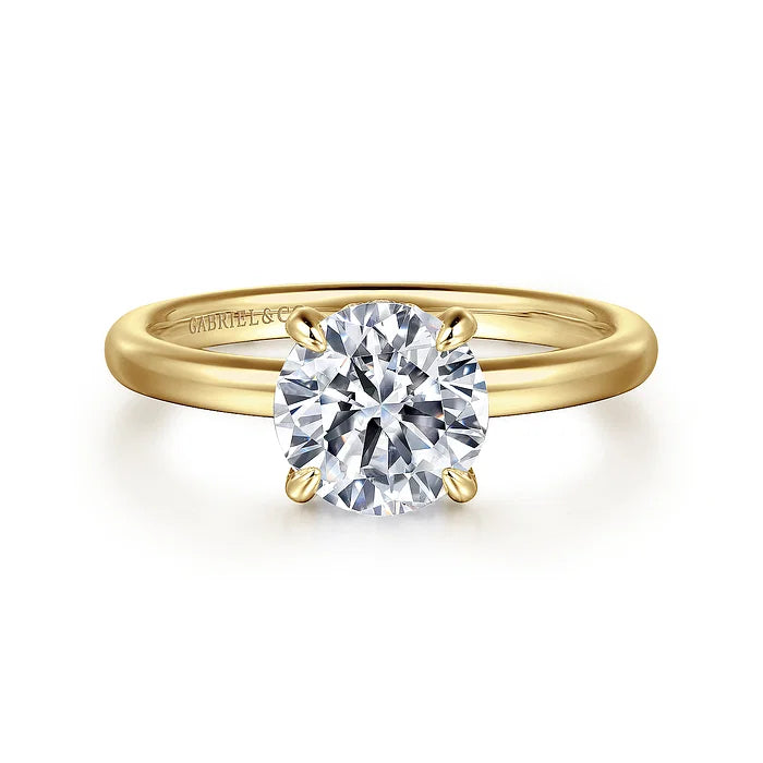 14K Yellow Gold Round Diamond Engagement Ring (Does Not Include Center Stone)