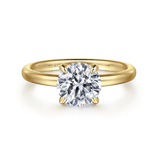 14K Yellow Gold Round Diamond Engagement Ring (Does Not Include Center Stone)