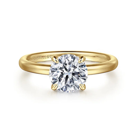 14K Yellow Gold Round Diamond Engagement Ring (Does Not Include Center Stone)
