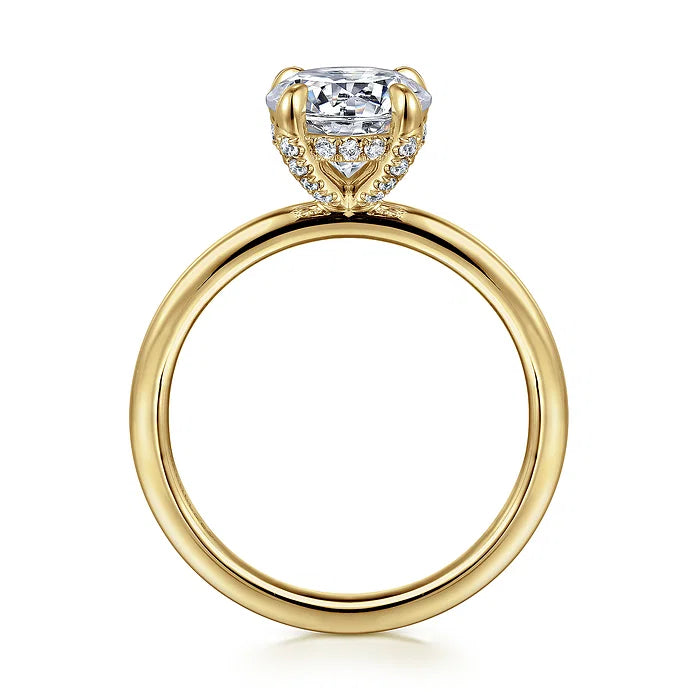 14K Yellow Gold Round Diamond Engagement Ring (Does Not Include Center Stone)