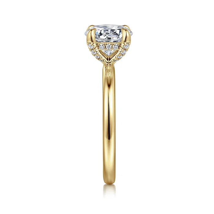 14K Yellow Gold Round Diamond Engagement Ring (Does Not Include Center Stone)