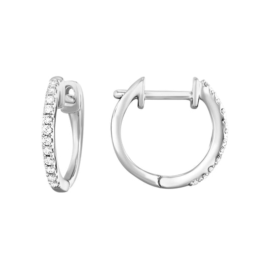 10K White Gold Diamond Huggie Hoop Earrings