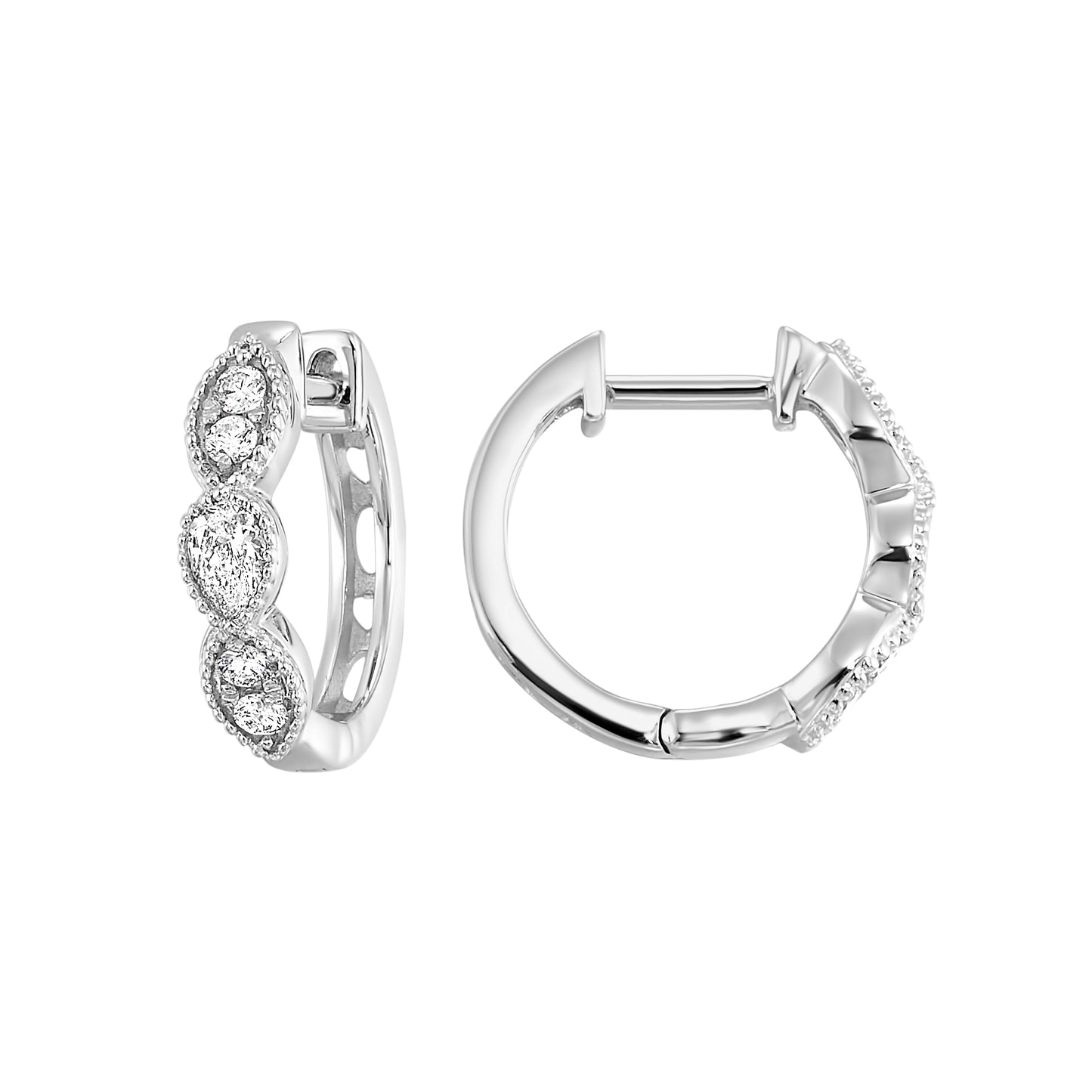 14K White Gold Diamond Huggie Hoop Earrings