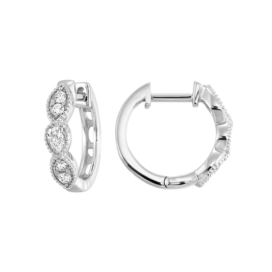 14K White Gold Diamond Huggie Hoop Earrings