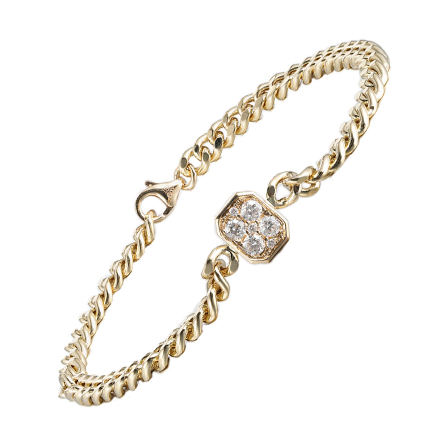 14K Yellow Gold Diamond Cuban Bracelet