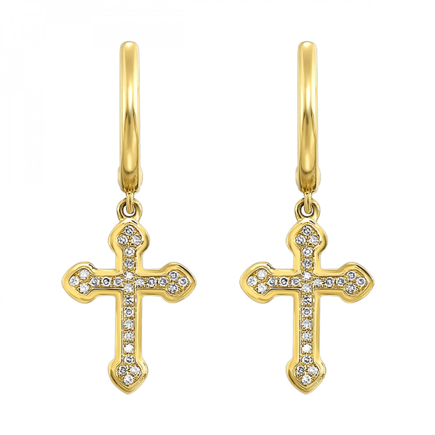 14K Yellow Gold Diamond Cross Earrings