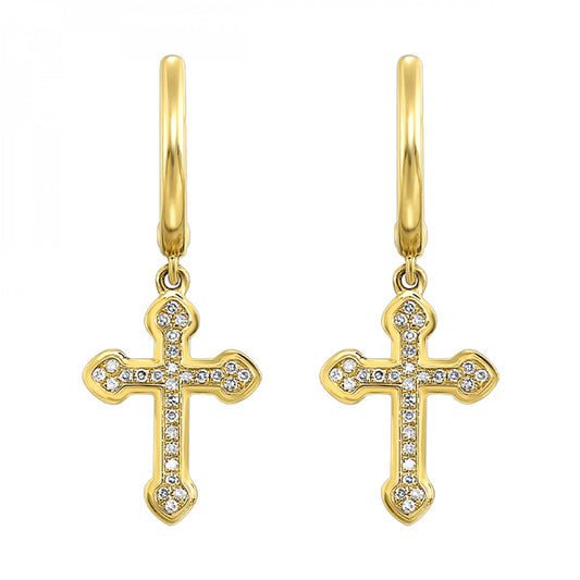 14K Yellow Gold Diamond Cross Earrings