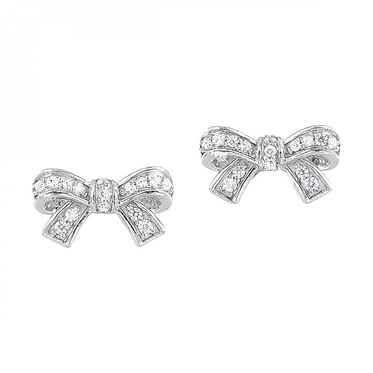 10K White Gold Diamond Bow Earrings