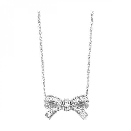 10K White Gold Diamond Bow Necklace