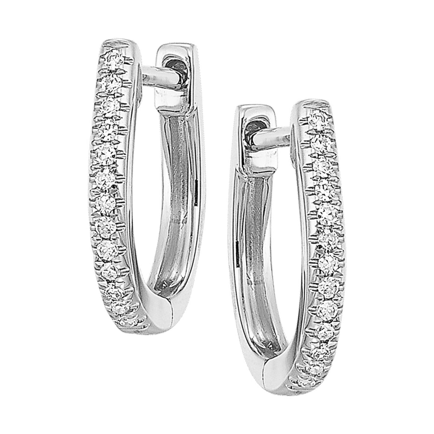 14K White Diamond Huggie Hoop Earrings