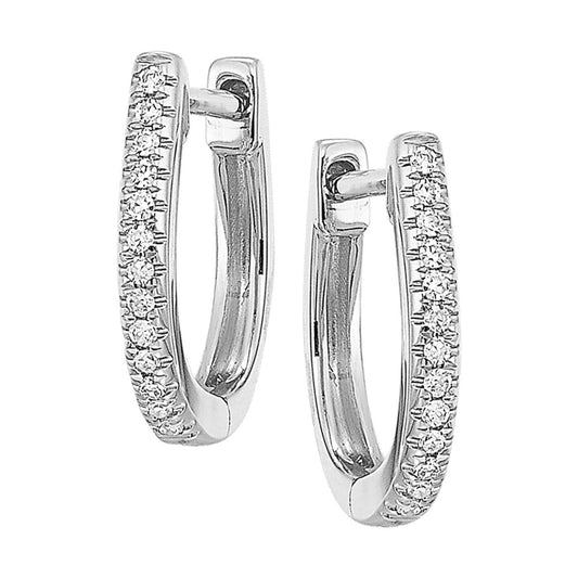 14K White Diamond Huggie Hoop Earrings