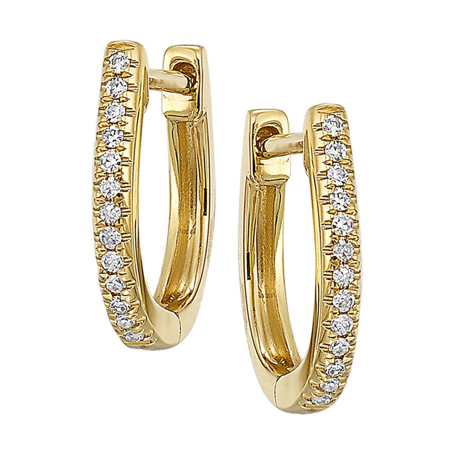 14K Yellow Diamond Huggie Hoop Earrings