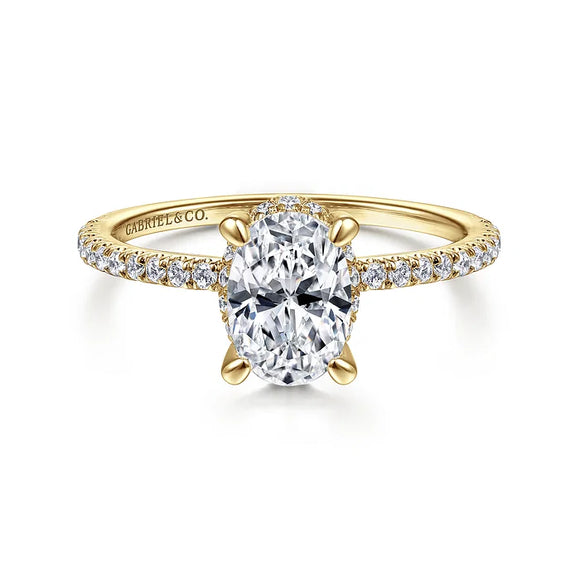 14K Yellow Gold Hidden Halo Oval Diamond Engagement Ring (Does Not Include Center Stone)