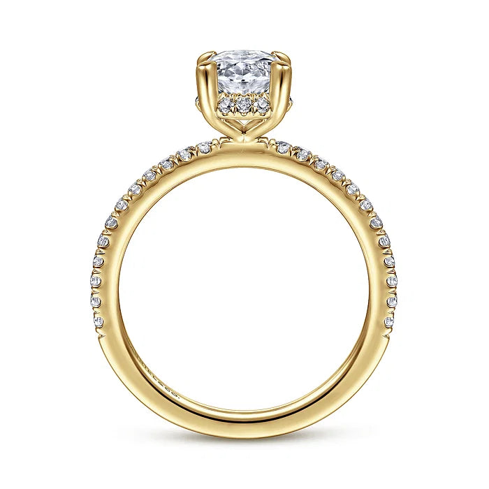 14K Yellow Gold Hidden Halo Oval Diamond Engagement Ring (Does Not Include Center Stone)