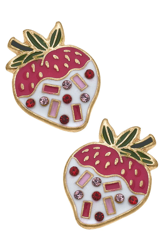 Chocolate Covered Strawberry Enamel Stud Earrings