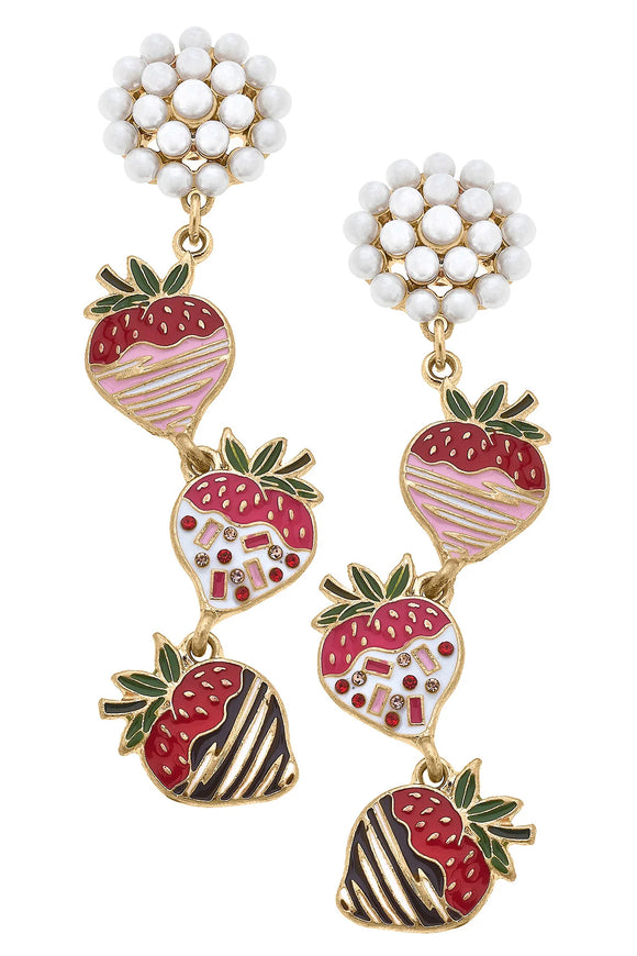 Chocolate Covered Strawberries Linked Enamel Earrings