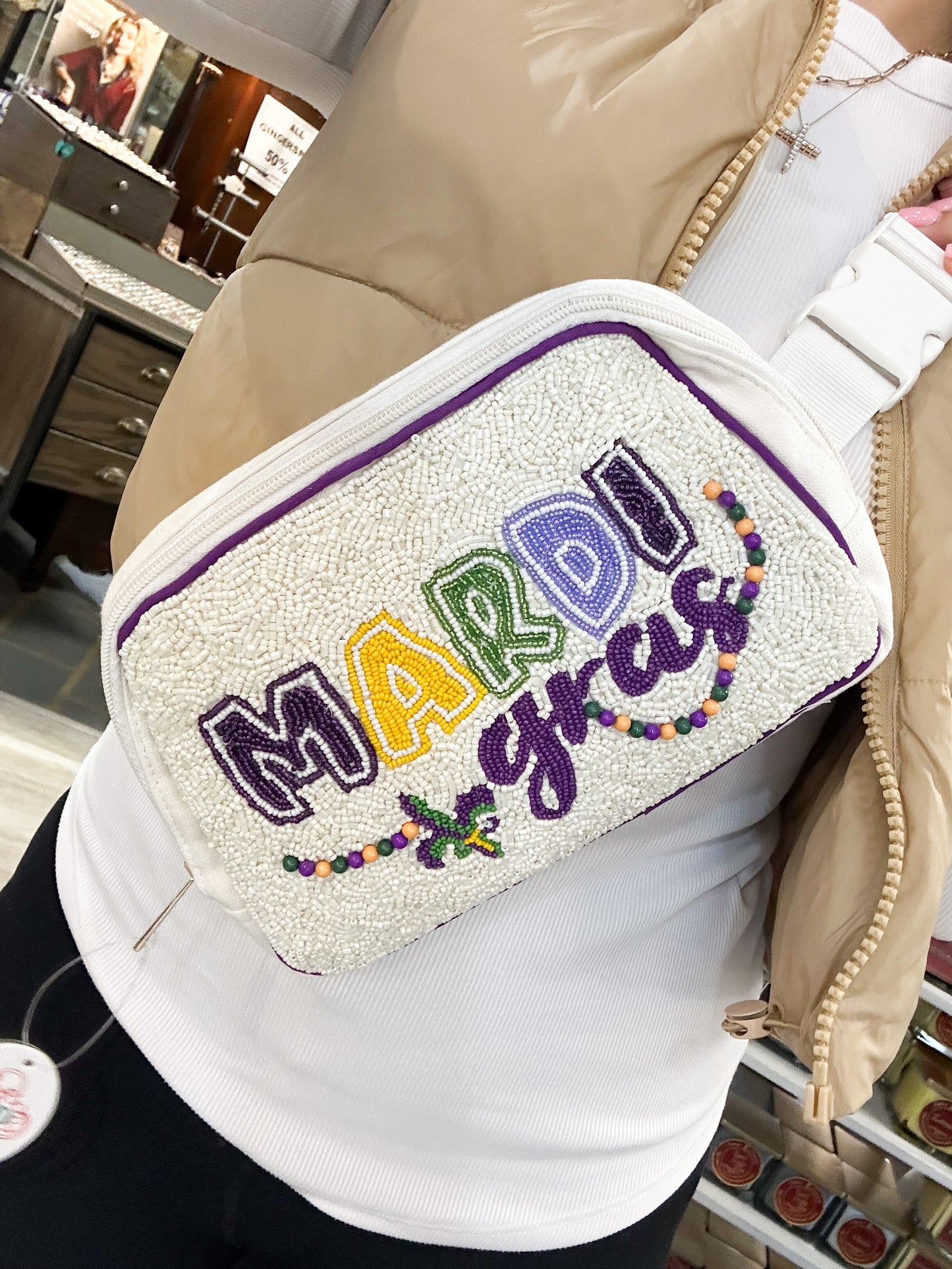 Beaded Mardi Gras Belt Bag