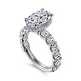 18K White Gold Oval Hidden Halo Diamond Engagement Ring (Does Not Include Center Stone)