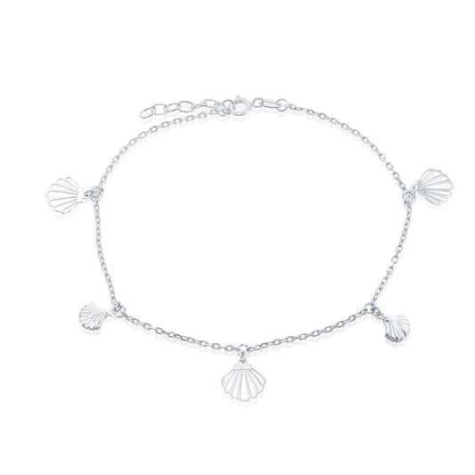 Sterling Silver Alternating Flat & Puffed Seashell Anklet