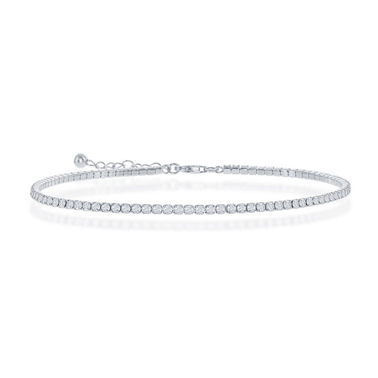 Sterling Silver 2mm CZ Tennis Anklet