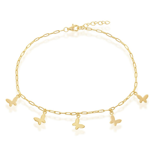 Gold Plated Butterfly Charms Paperclip Anklet