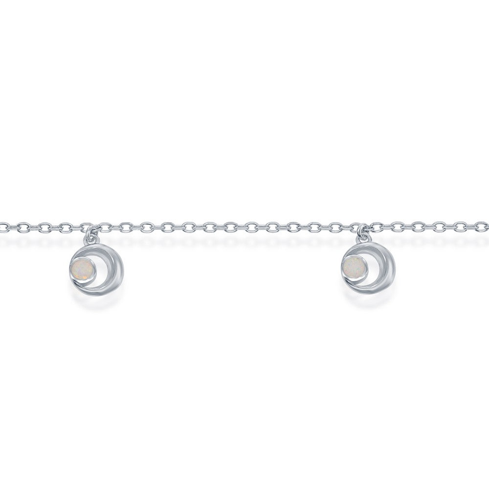 Sterling Silver Crescent Moon Anklet with White Opal